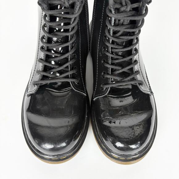 Dr. Martens Junior 1460 Patent Leather Lace Up Combat Boots Black Hi Top Size 2 - Picture 6 of 9
